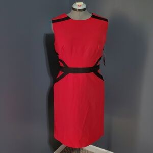 NWT AA Studio Red and Black Midi Sheath Dress Size 14